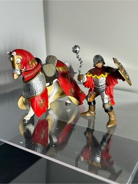 Vintage Papo Medieval Soldier with Mace & Draped Horse